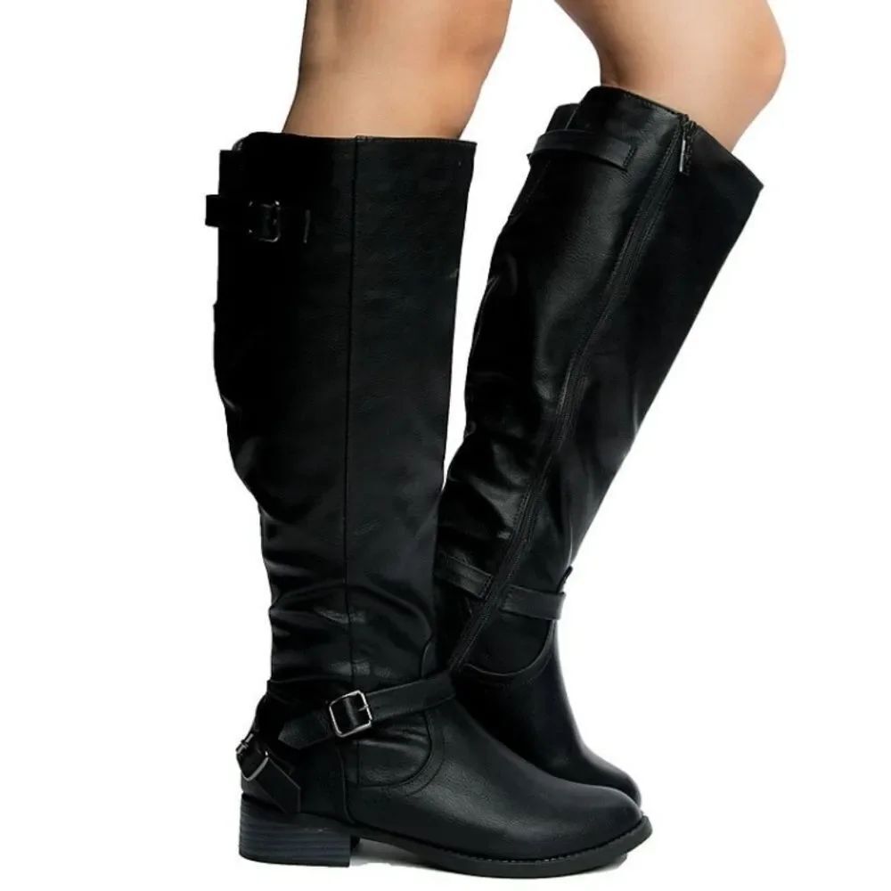 WHITE MOUNTAIN SIDE ZIPPER CLOSURE ADJUSTABLE BUCKLE KNEE LENGTH BOOT
